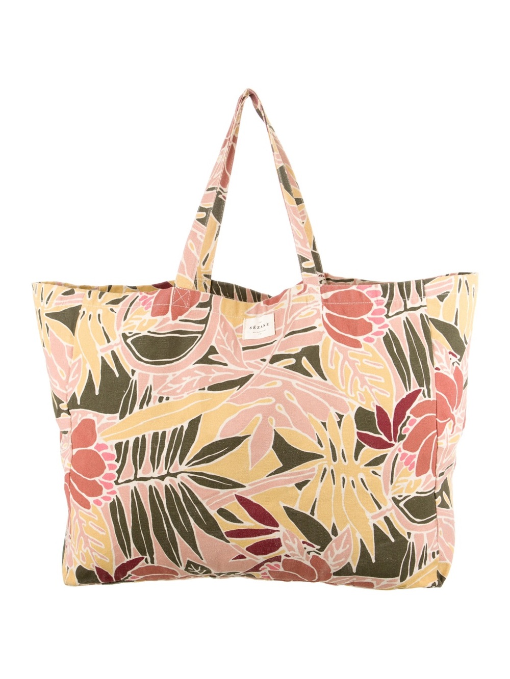 Sezane Large Tropical Canvas Tote Bage